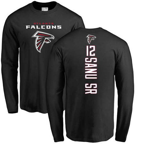 Atlanta Falcons Men Black Mohamed Sanu Backer NFL Football #12 Long Sleeve T Shirt